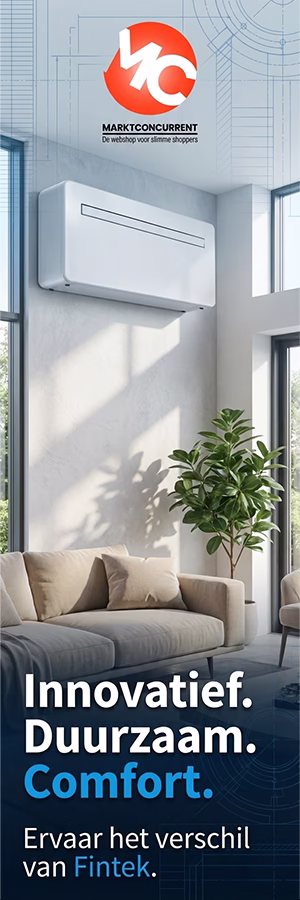 Stijlvolle Fintek airco zonder buitenunit in een modern interieur - Duurzame oplossing voor gasloos wonen en de energietransitie.